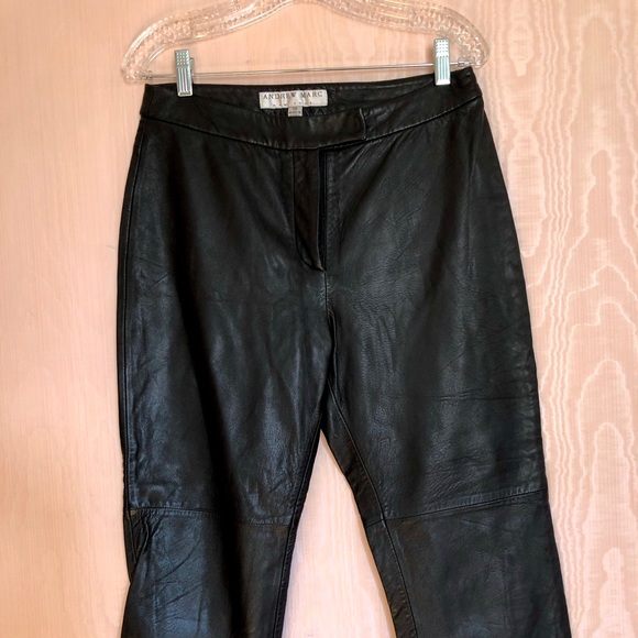 Vtg Black Leather Capris Andrew Marc SZ 10 - Picture 7 of 8